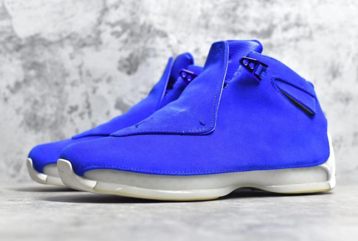 Real Jordan 18 Blue Suede Shoes